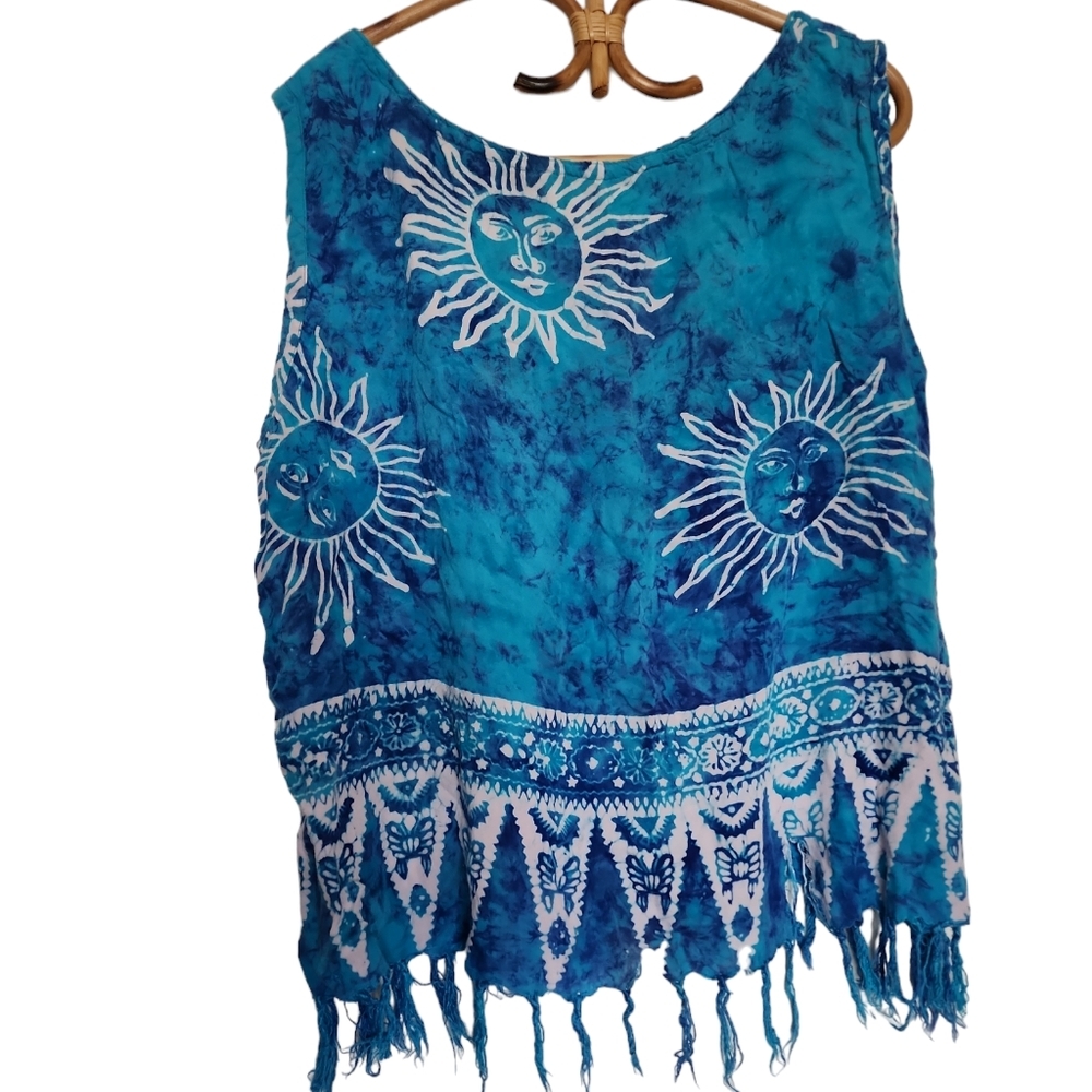 Vintage Celestial Blue Tie Dye Crop Top & Wrap Skirt Set Boho Festival - Picture 5 of 7